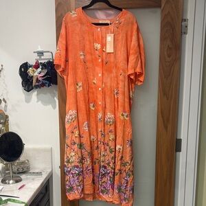 NWT La Cera Orange Floral Midi Dress
